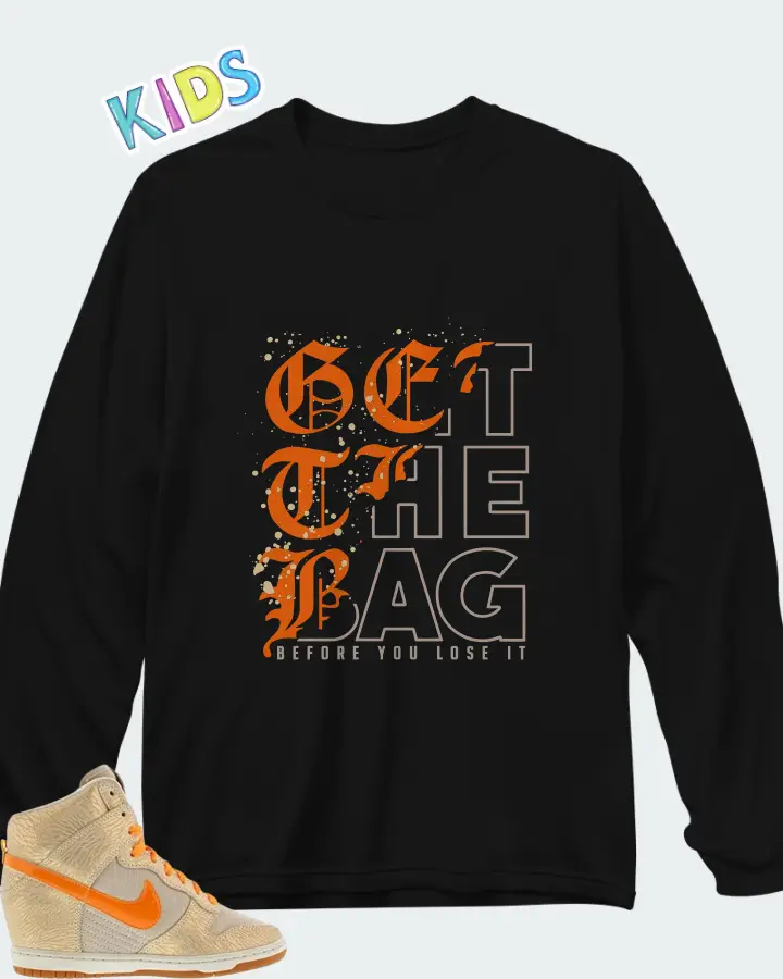 Nike Dunk Sky High Hidden Wedge Tan Metallic Org Matching Kid's Long Sleeve T-Shirt