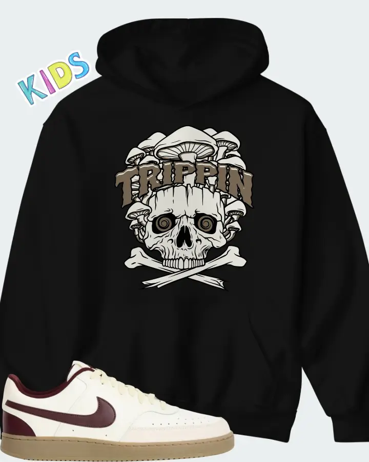 Nike Court Vision Low Sail Burgundy Crush Matching Kid's Hoodie