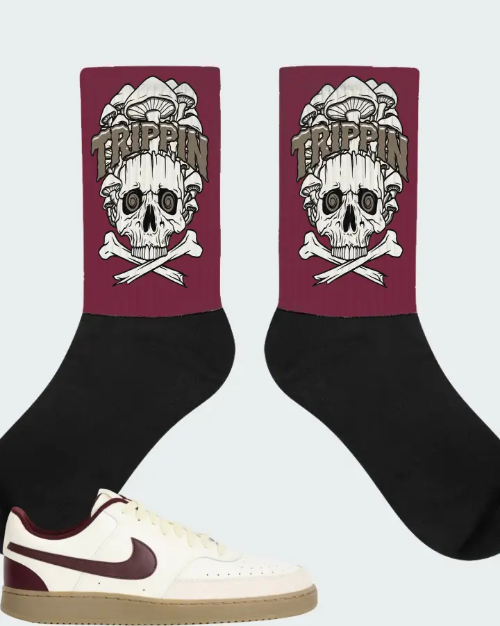 Nike Court Vision Low Sail Burgundy Crush Matching Socks
