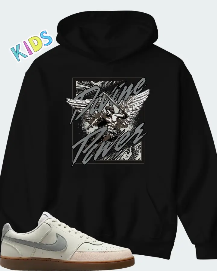 Nike Court Vision Low Sail Light Orewood BrownWhite Light Smoke Grey Matching Kid's Hoodie