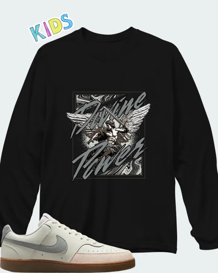 Nike Court Vision Low Sail Light Orewood BrownWhite Light Smoke Grey Matching Kid's Long Sleeve T-Shirt