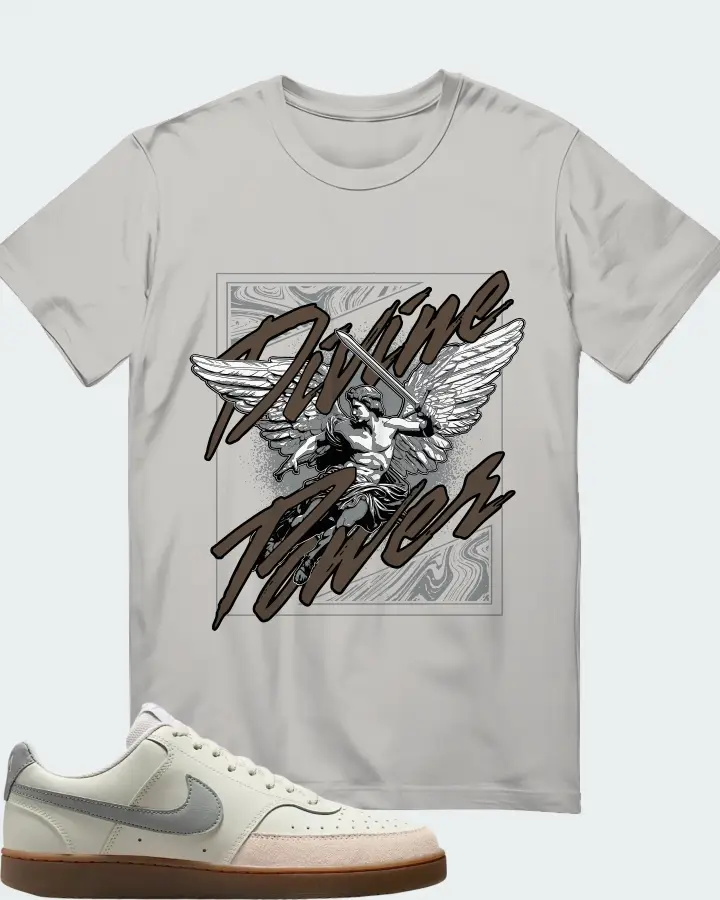 Nike Court Vision Low Sail Light Orewood BrownWhite Light Smoke Grey Matching T-Shirt