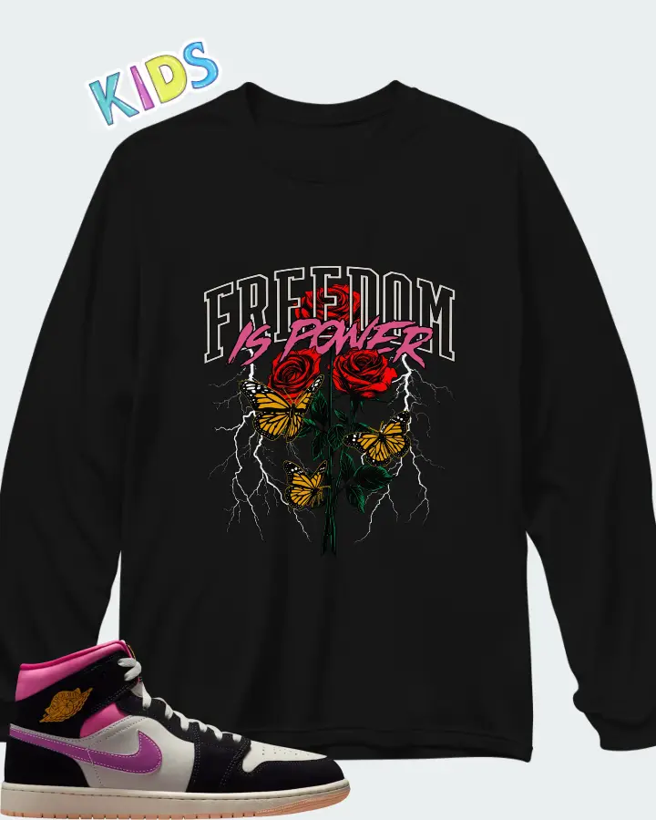 Air Jordan 1 Mid SE Black Sail Pinksicle Matching Kid's Long Sleeve T-Shirt