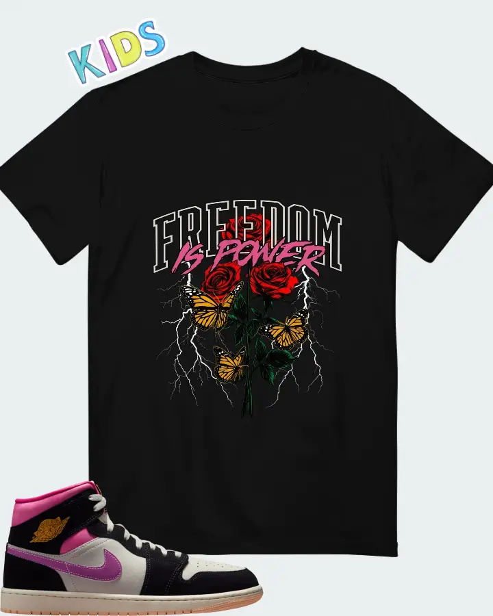 Air Jordan 1 Mid SE Black Sail Pinksicle Matching Kid's T-Shirt