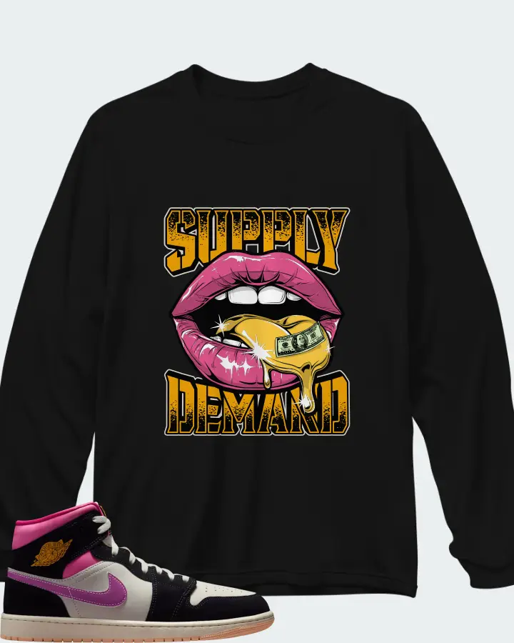 Air Jordan 1 Mid SE Black Sail Pinksicle Matching Long Sleeve T-Shirt