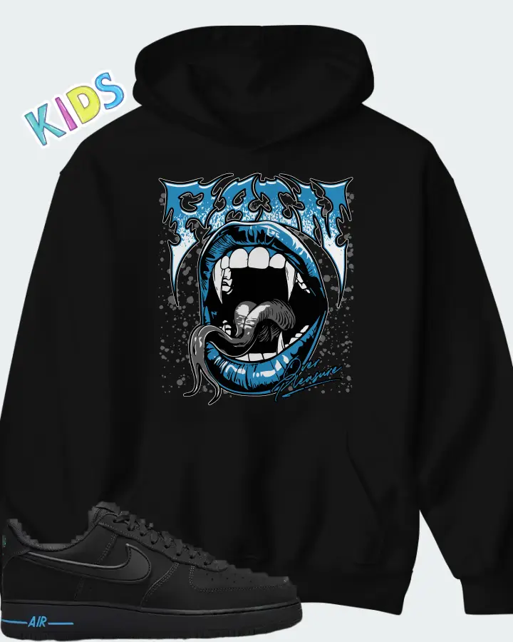 Nike Air Force 1 '07 Black University Blue Matching Kid's Hoodie