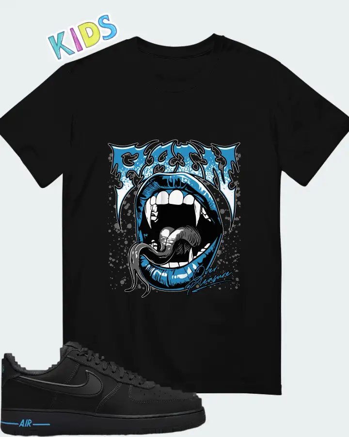 Nike Air Force 1 '07 Black University Blue Matching Kid's T-Shirt