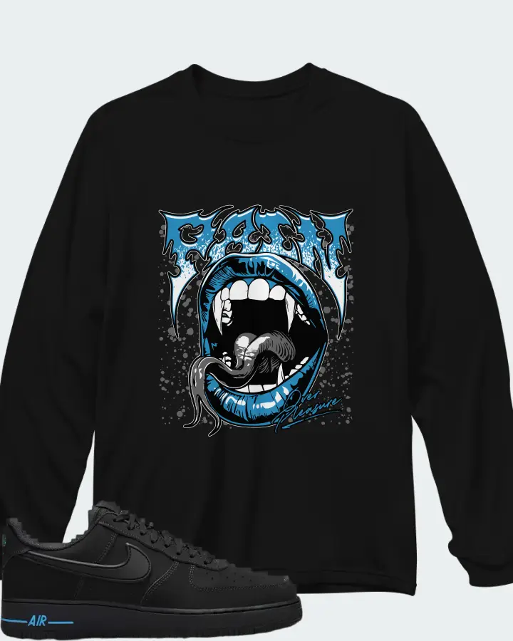 Nike Air Force 1 '07 Black University Blue Matching Long Sleeve T-Shirt