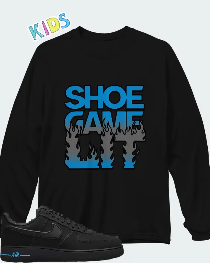 Nike Air Force 1 '07 Black University Blue Matching Kid's Long Sleeve T-Shirt
