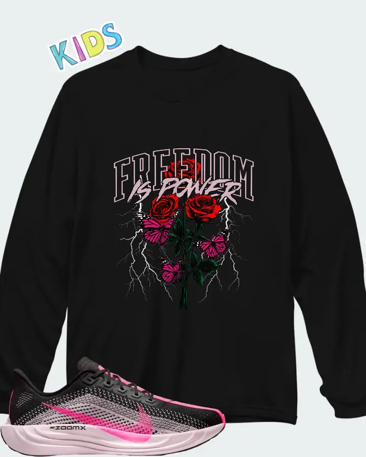 Nike Pegasus Plus Black Pink Foam Hyper Pink Matching Kid's Long Sleeve T-Shirt
