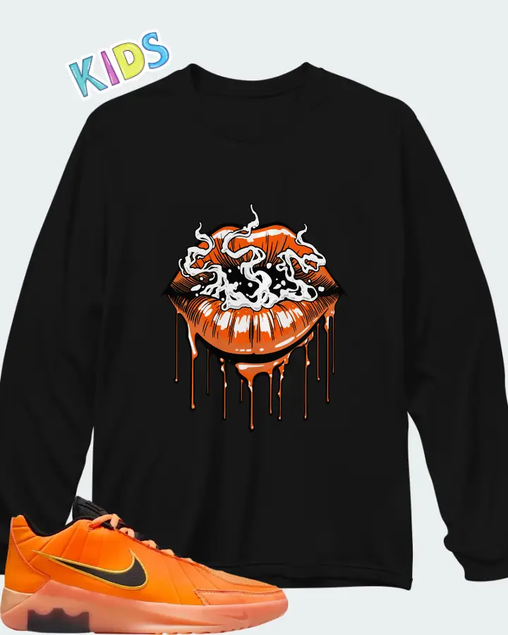 Nike LeBron Witness 9 Total Orange Orange Chalk Sundial Black Matching Kid's Long Sleeve T-Shirt