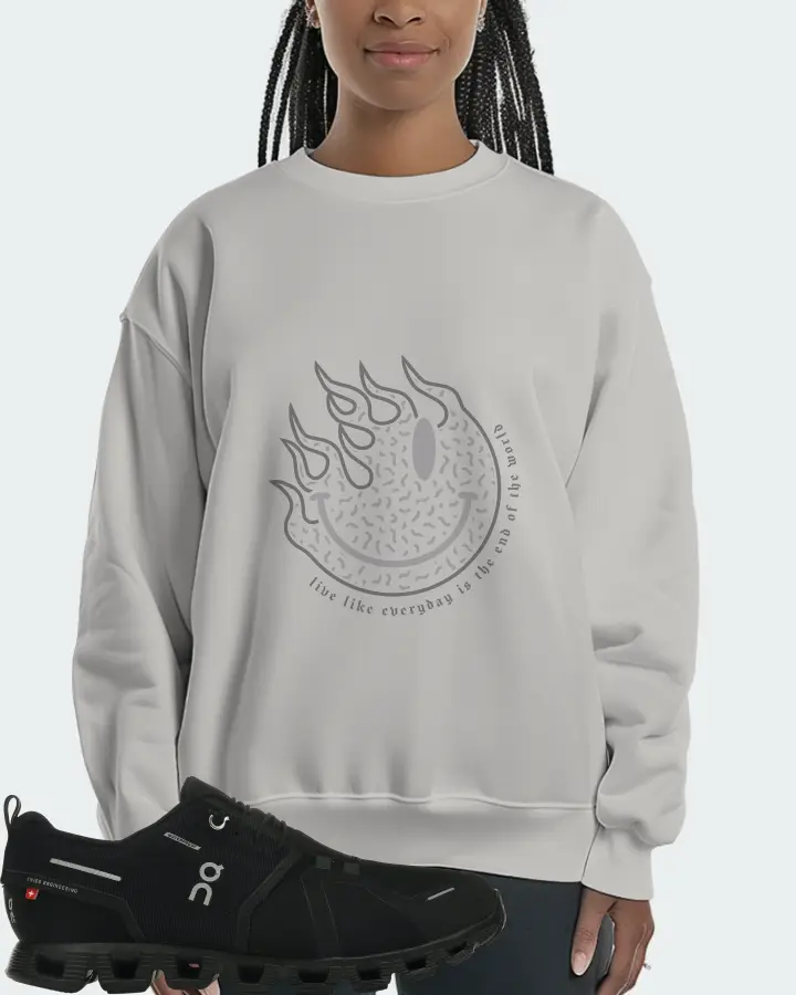 On Running Cloud 5 Waterproof Sneaker Matching Grey Sweatshirt (Keep Smiling) - View 3