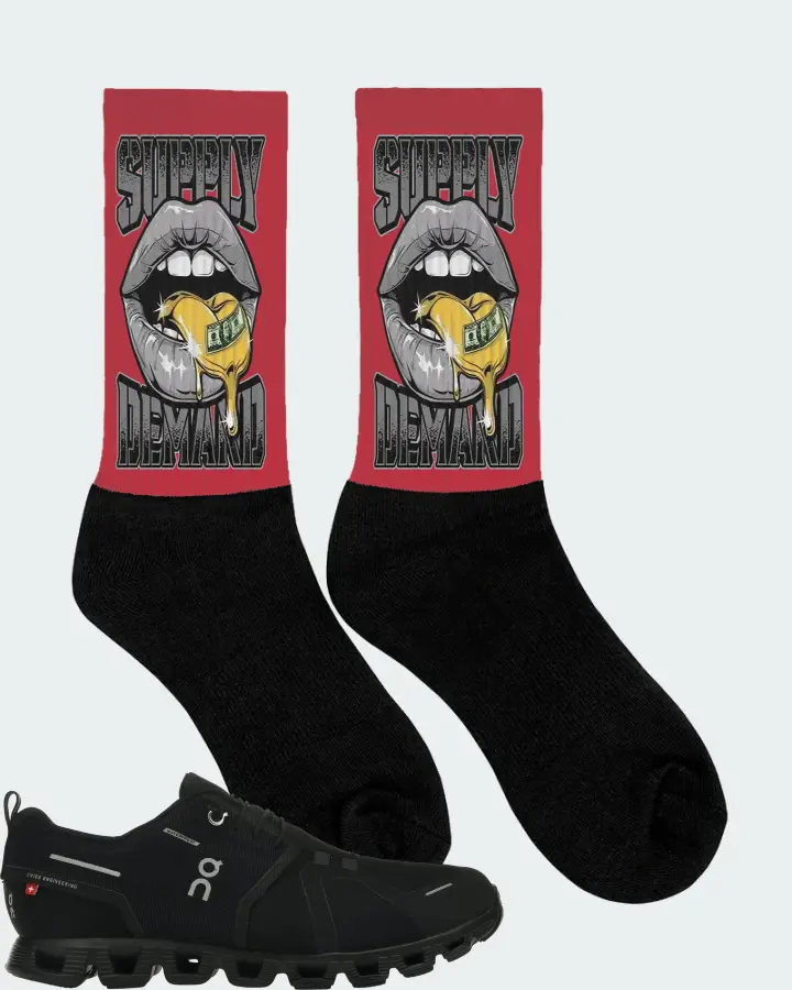 On Running Cloud 5 Waterproof Sneaker Matching Red Socks (Supply Demand) - View 2