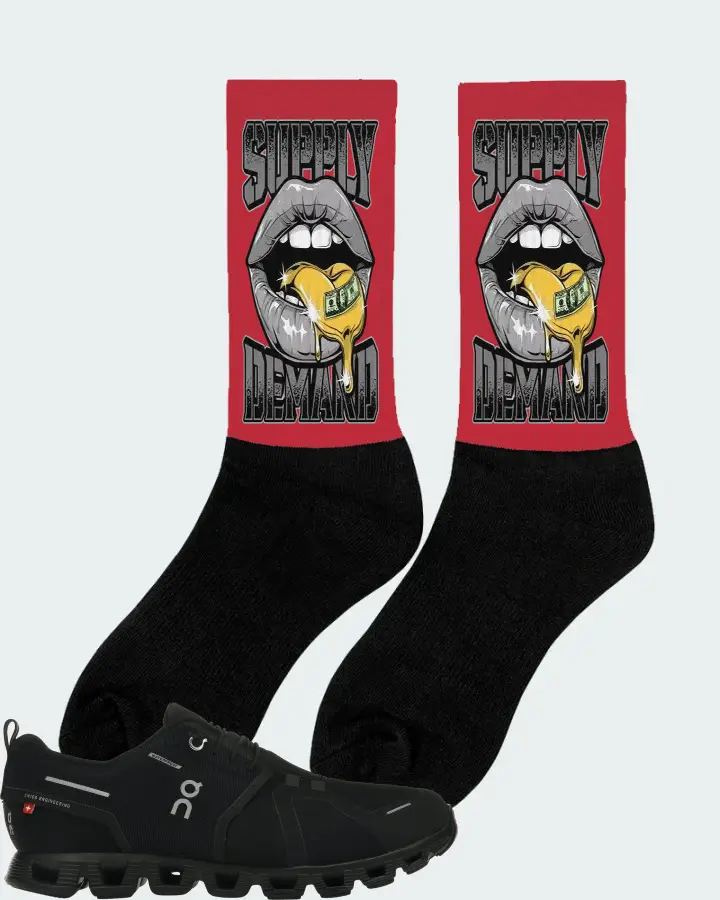 On Running Cloud 5 Waterproof Sneaker Matching Red Socks (Supply Demand) - View 3
