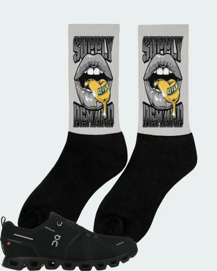 On Running Cloud 5 Waterproof Sneaker Matching Grey Socks (Supply Demand) - View 3