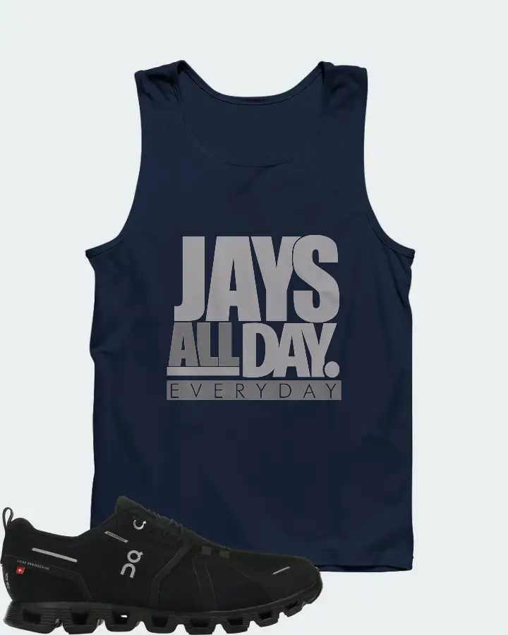 On Running Cloud 5 Waterproof Sneaker Matching Navy Tank Top - Jays All Day