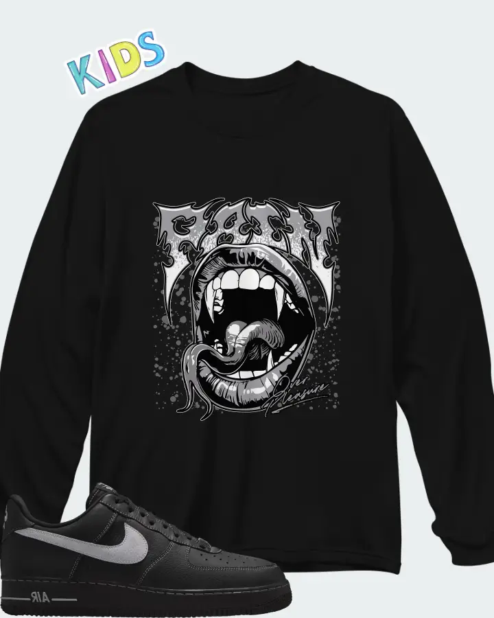 Nike Air Force 1 Low '07 Black Wolf Grey Matching Kid's Long Sleeve T-Shirt