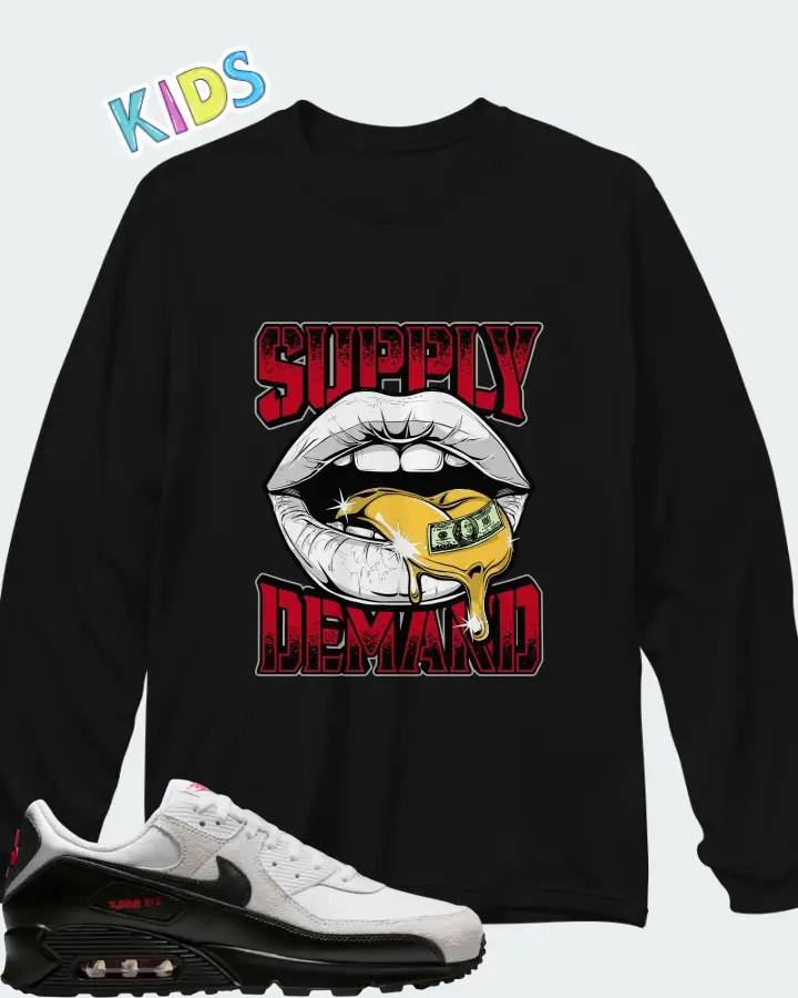 Nike Air Max 90 White Black Matching Kid's Long Sleeve T-Shirt