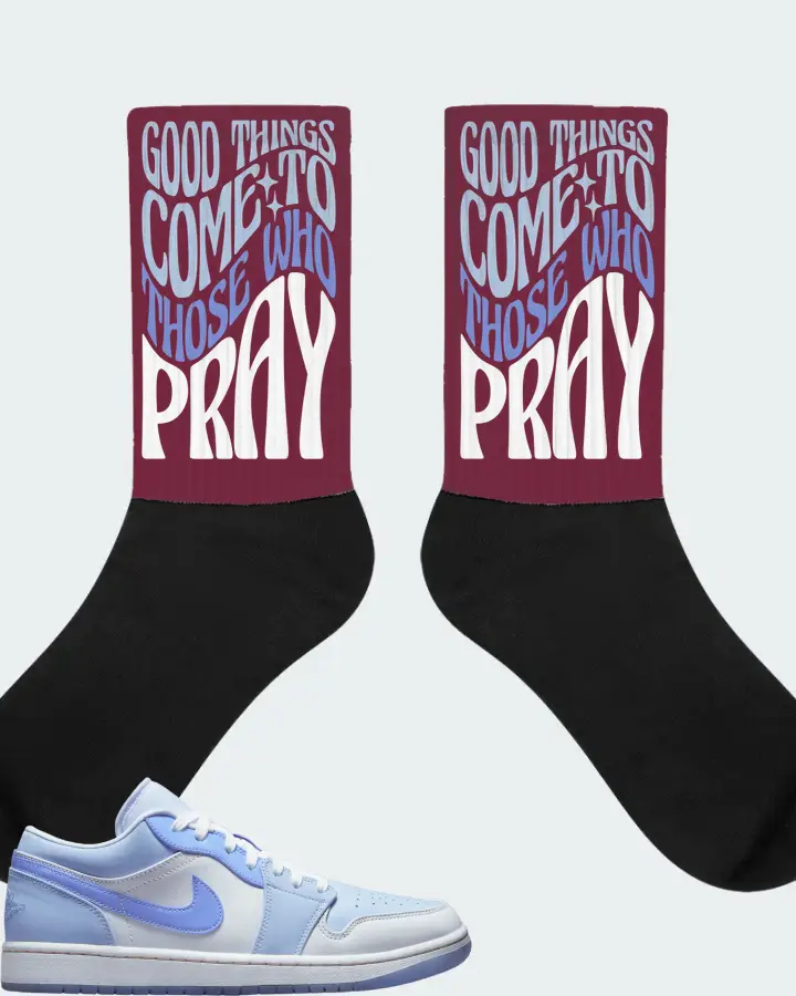Jordan 1 Low SE Sneaker Matching Maroon Socks - Good Things Come To Those Who Pray