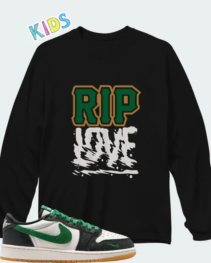 Air Jordan 1 Retro Low OG GS Phantom Pine Green Matching Kid's Long Sleeve T-Shirt