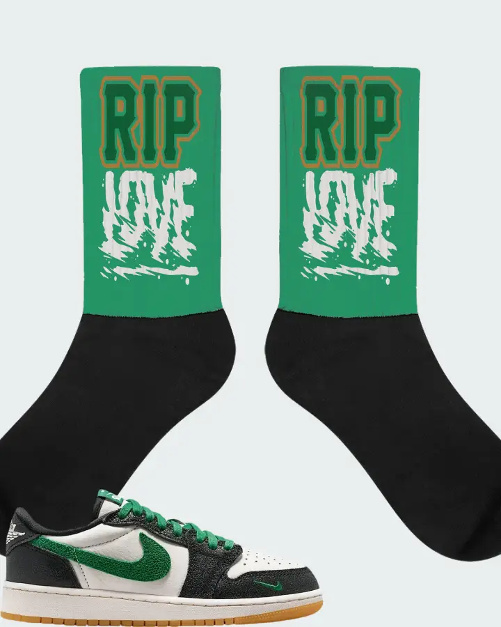 Air Jordan 1 Retro Low OG GS Phantom Pine Green Matching Socks