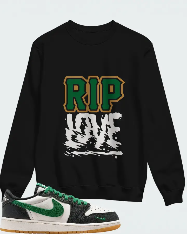 Air Jordan 1 Retro Low OG GS Phantom Pine Green Matching Sweatshirt
