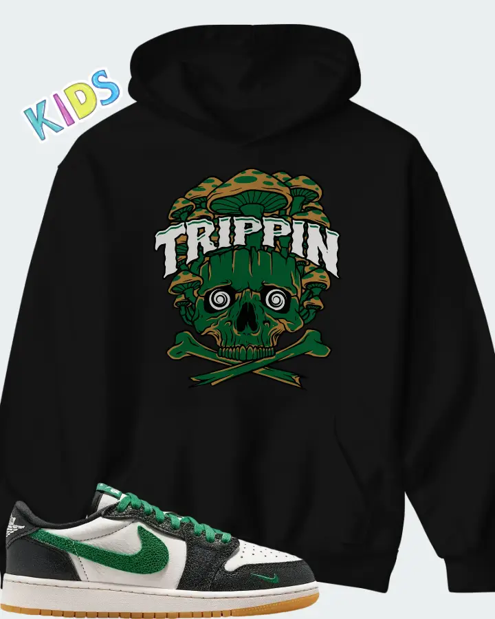 Air Jordan 1 Retro Low OG GS Phantom Pine Green Matching Kid's Hoodie