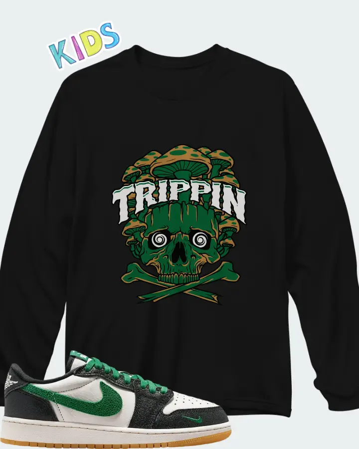 Air Jordan 1 Retro Low OG GS Phantom Pine Green Matching Kid's Long Sleeve T-Shirt