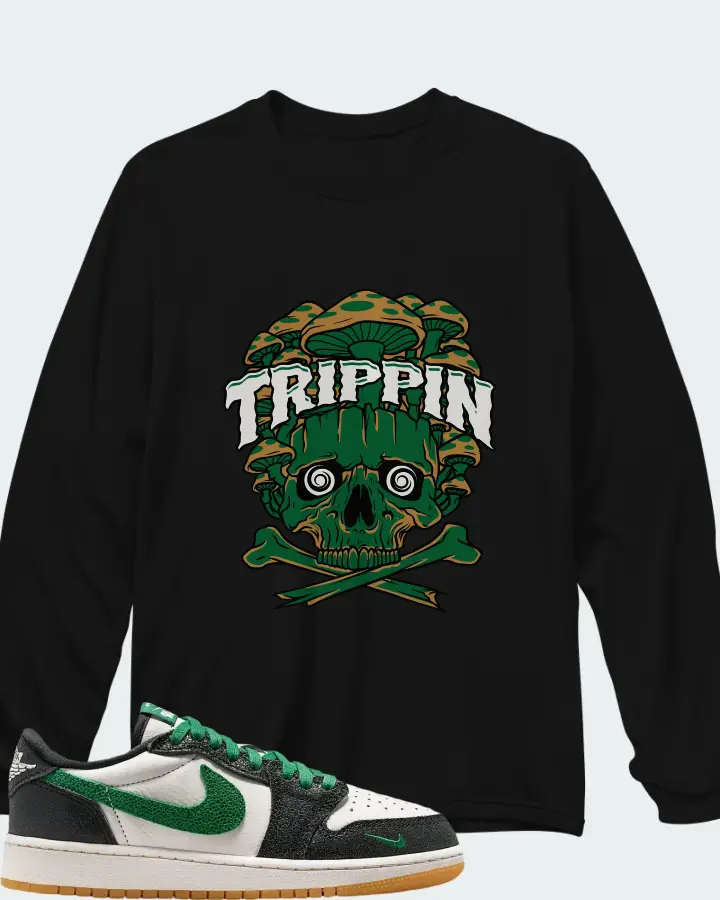 Air Jordan 1 Retro Low OG GS Phantom Pine Green Matching Long Sleeve T-Shirt