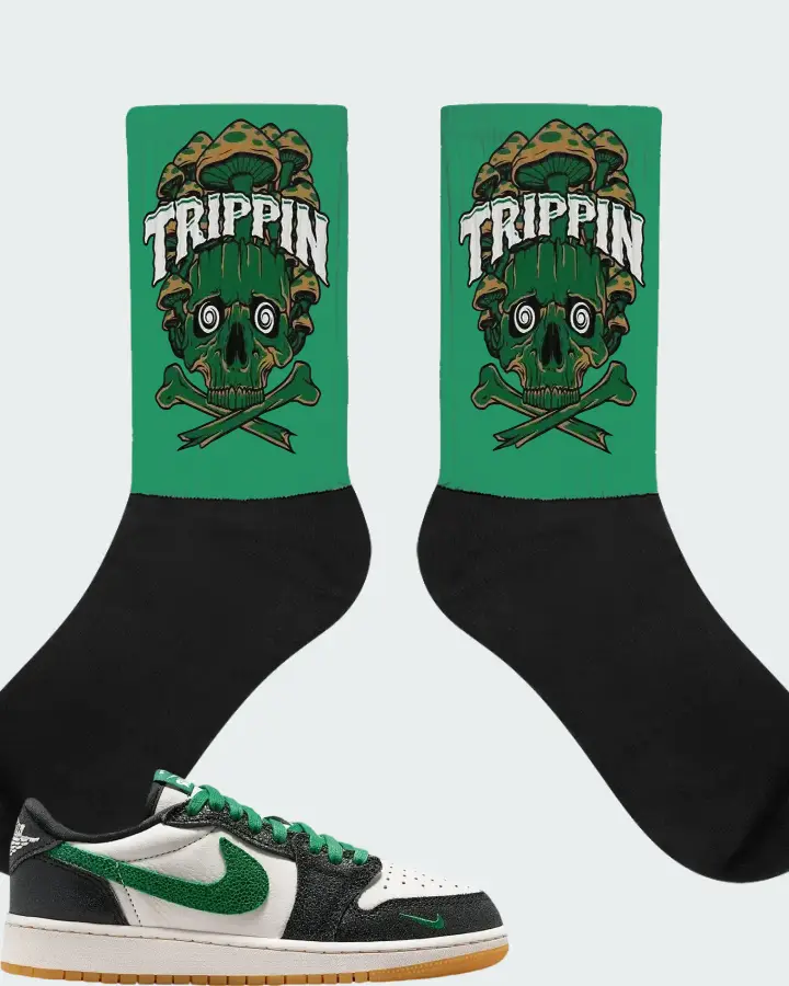 Air Jordan 1 Retro Low OG GS Phantom Pine Green Matching Socks