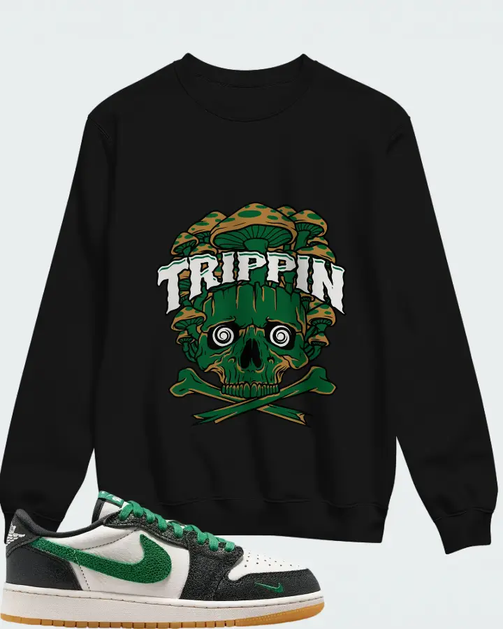 Air Jordan 1 Retro Low OG GS Phantom Pine Green Matching Sweatshirt