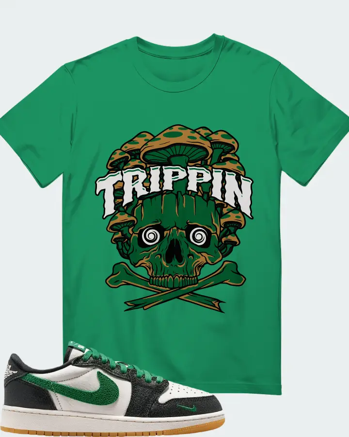 Air Jordan 1 Retro Low OG GS Phantom Pine Green Matching T-Shirt