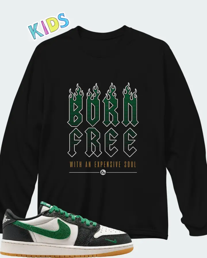 Air Jordan 1 Retro Low OG GS Phantom Pine Green Matching Kid's Long Sleeve T-Shirt