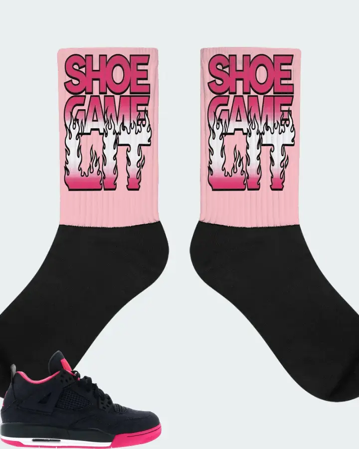 Jordan 4 Retro Sneaker Matching Pink Socks - Shoe Game Lit Refreshed