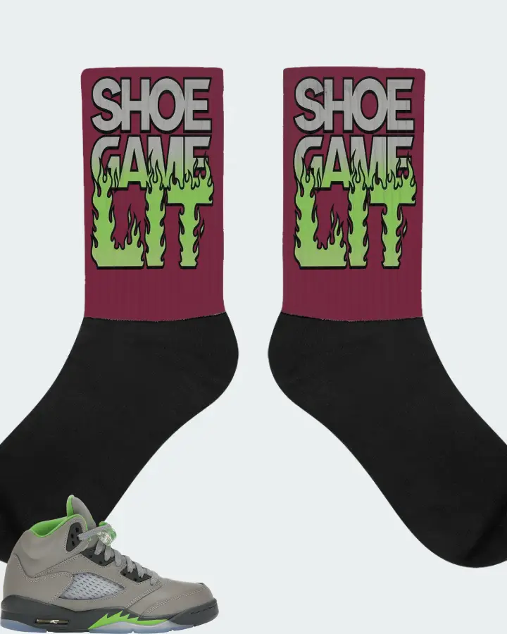 Jordan 5 Retro Sneaker Matching Maroon Socks - Shoe Game Lit Refreshed