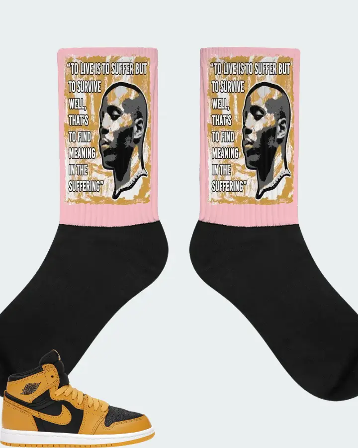 Jordan 1 Retro High OG Sneaker Matching Pink Socks - DMX Suffer Quote