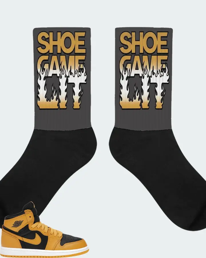 Jordan 1 Retro High OG Sneaker Matching Dark Grey Socks - Shoe Game Lit Refreshed