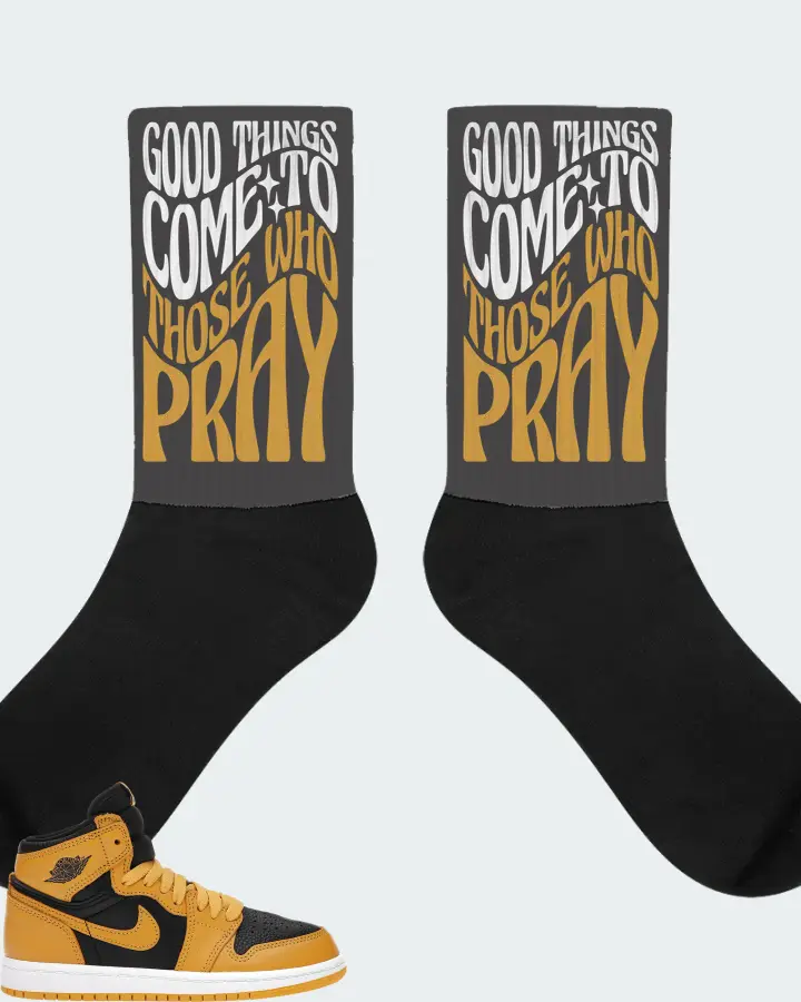 Jordan 1 Retro High OG Sneaker Matching Dark Grey Socks - Good Things Come To Those Who Pray