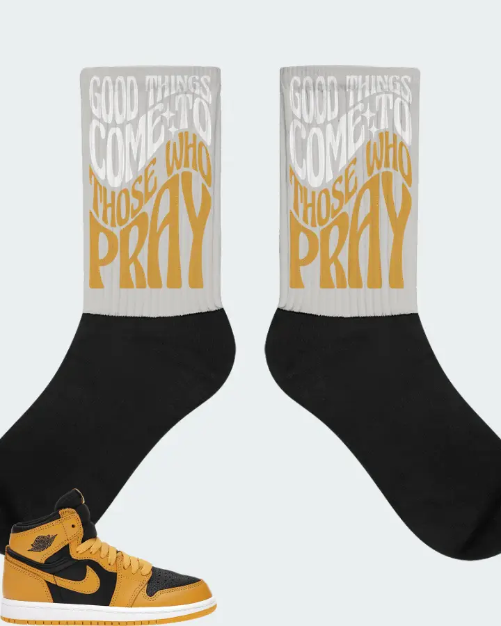 Jordan 1 Retro High OG Sneaker Matching Grey Socks - Good Things Come To Those Who Pray