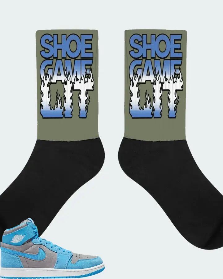 Jordan 1 High Zoom Air CMFT 2 Sneaker Matching Olive Socks - Shoe Game Lit Refreshed