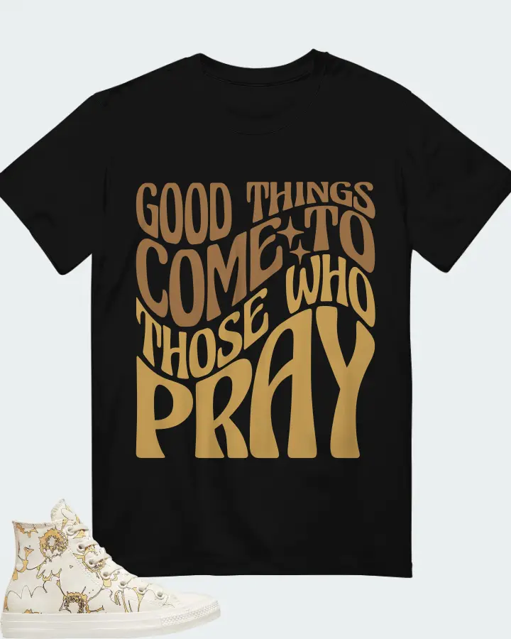 Converse Chuck Taylor All Star Crafted Florals Egret (Women's) Sneaker Matching Black T-Shirt - Good Things Come To Those Who Pray