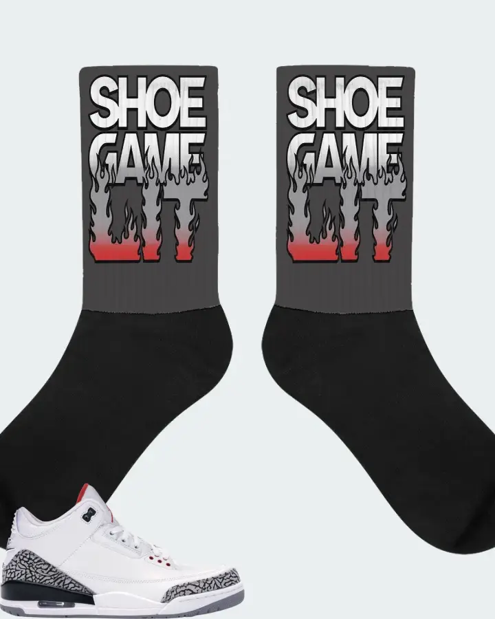 Jordan 3 Retro Sneaker Matching Dark Grey Socks - Shoe Game Lit Refreshed