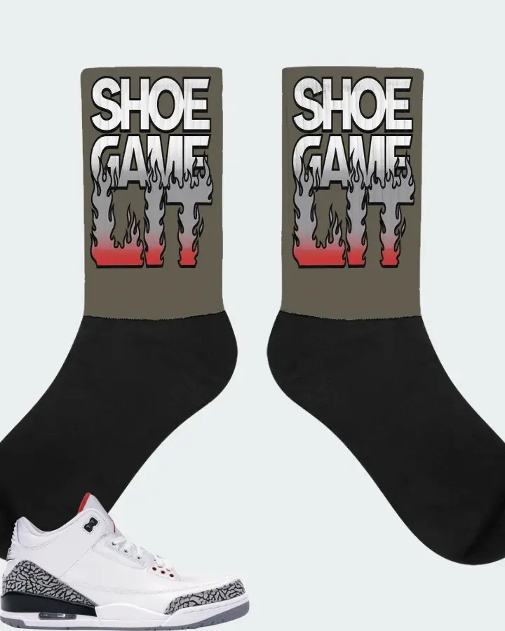 Jordan 3 Retro Sneaker Matching Army Green Socks - Shoe Game Lit Refreshed