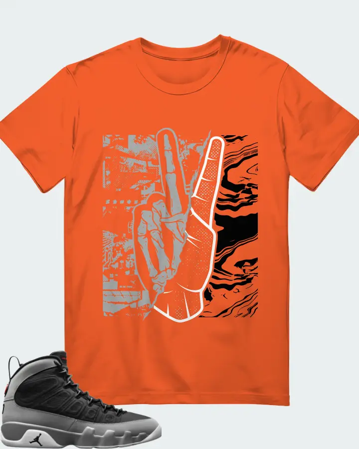 Jordan 9 Retro Sneaker Matching Orange Gildan T-Shirt - Peace of mind