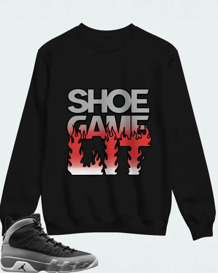 Jordan 9 Retro Sneaker Matching Black Sweatshirt - Shoe Game Lit Refreshed