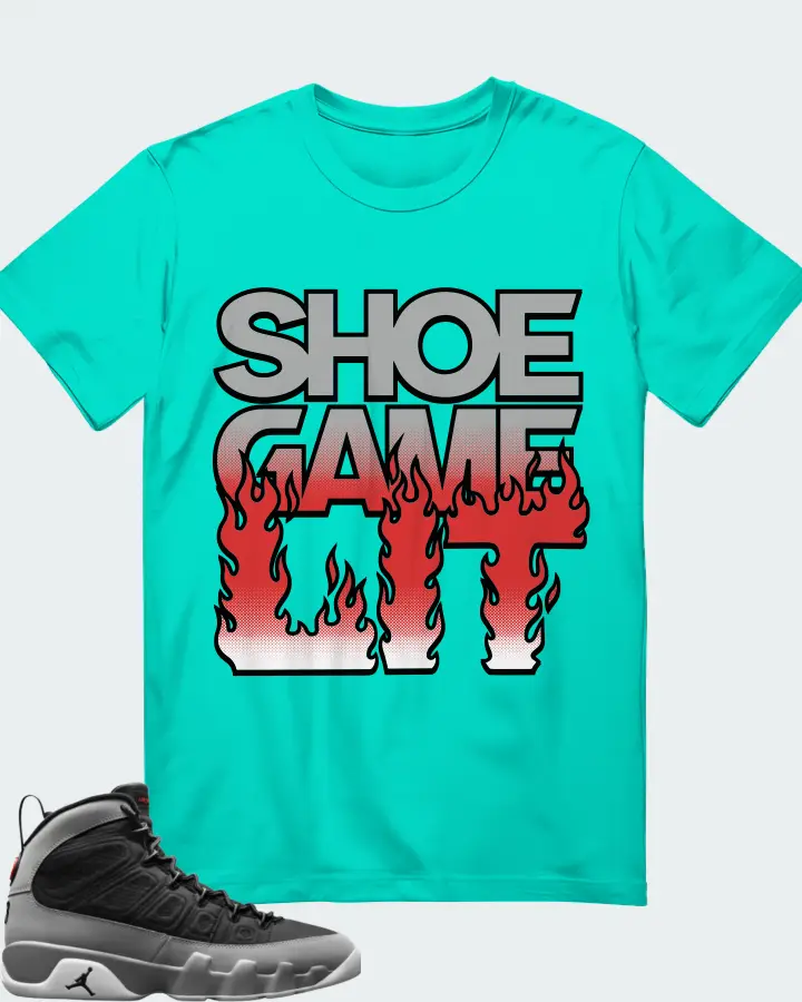 Jordan 9 Retro Sneaker Matching Teal T-Shirt - Shoe Game Lit Refreshed