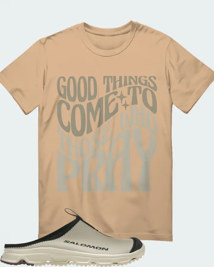 Salomon RX Slide 3.0 Sneaker Matching Tan T-Shirt - Good Things Come To Those Who Pray