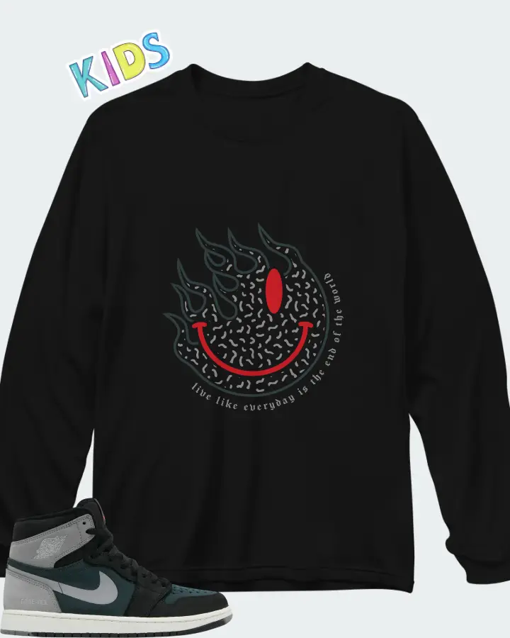 Air Jordan 1 High Element GORE-TEX Black Particle Grey Matching Kid's Long Sleeve T-Shirt