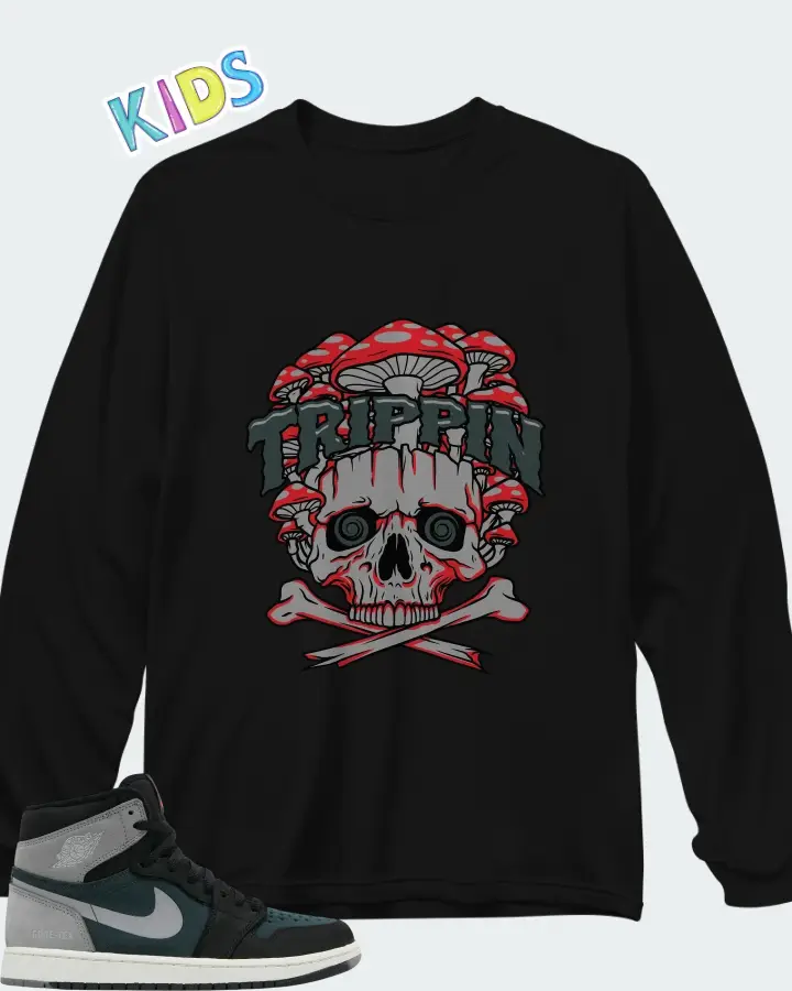Air Jordan 1 High Element GORE-TEX Black Particle Grey Matching Kid's Long Sleeve T-Shirt