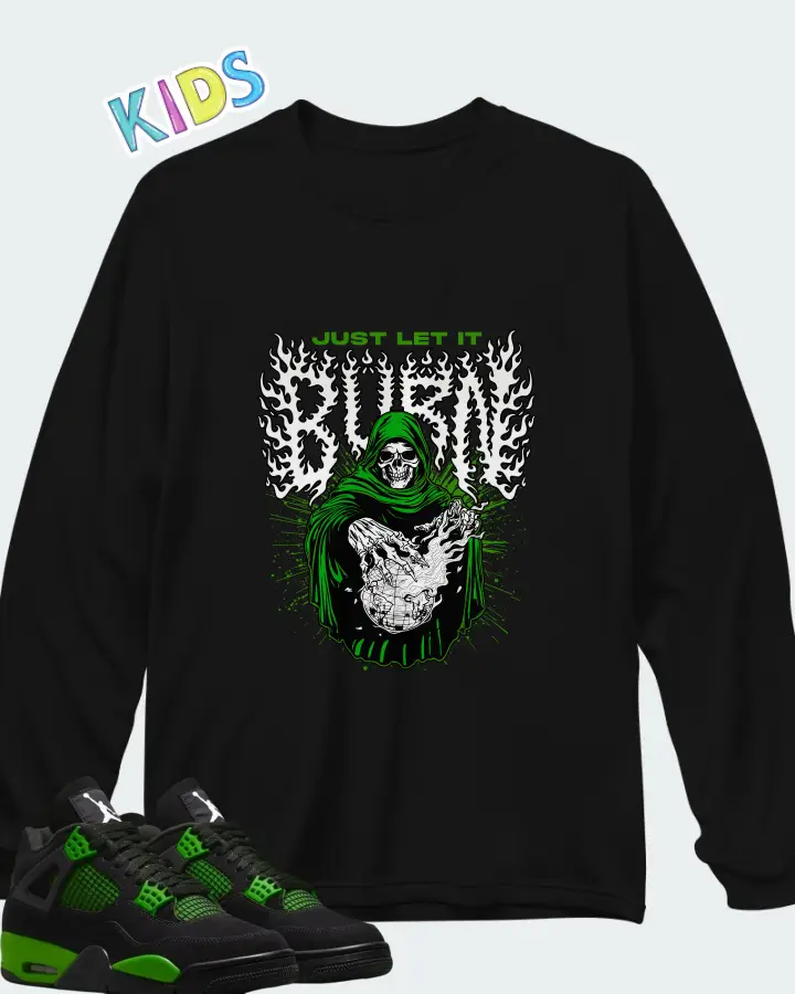 Air Jordan 4 Green Thunder Matching Kid's Long Sleeve T-Shirt